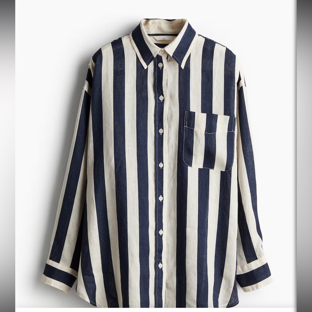 H&M Navy and White Striped Button Down Shirt